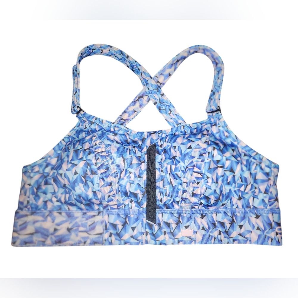 SHEFIT Blue & Light Pink Geometric Crisscross Sports Bra